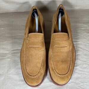 Peter Millar Excursionist Men Sz 11.5 Penny Loafers Tan Sued Erasure Pink Soles